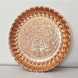 سینی مجمع مسی زنجان ،  قطر 29 ، مجمع مسی، طرح برجسته ، نانو شده طرح آهو