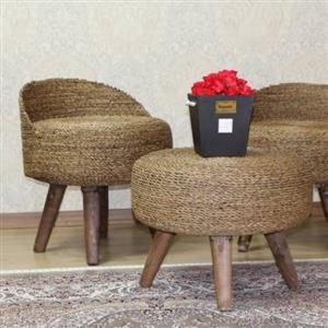 مبلمان حصیری ( دو عدد صندلی و یک پاف) بدون بالشتک تحمل وزن 150 کیلو  کیفیت تضمینی