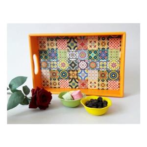 سینی چوبی دست‌ساز دکوپاژ طرح چارخونه سنتی