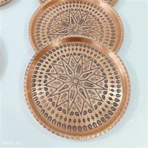 سینی مسی قطر 31 طرح ترمه وزن 670 گرم نانو شده