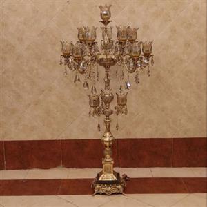 آباژور ایستاده برنز کنار سالنی طرح گلناز 5 شاخه 14 شعله ( لوستر برنجی )