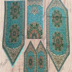 رومیزی ترمه ست 5 تکه طرح ترنج رنگ سبز با کیفیت عالی