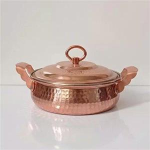 ماهیتابه مسی درب دار نانو شده طرح شکمی سایز 2