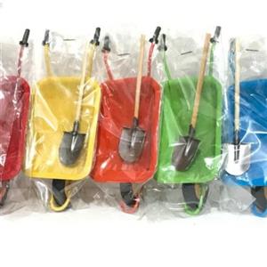 ماکت دکوری فرغون فلزی دست ساز آبی به همراه بیل