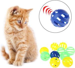 اسباب بازی گربه و سگ توپ زنگوله دار مدل Plastic Bell Balls بسته 6 عددی