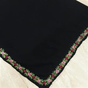 روسری گلدوزی پنج گل قرمز