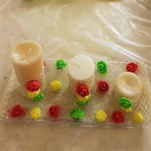 سینی 3شمع گلباران،سینی قلبی 3شمع گل بهار