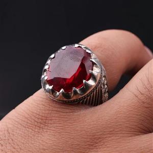 انگشتر یاقوت سرخ شمش صنعتی تراش الماسی ( انگشتر مردانه )