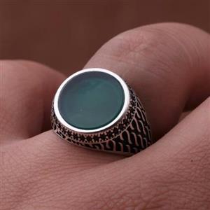 انگشتر عقیق ترک سبز اصل ( انگشتر مردانه )