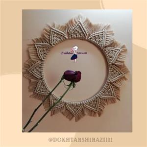 قاب آینه مکرومه. رنگ دلخواه. قطر  25 سانت هنر دخترشیرازی