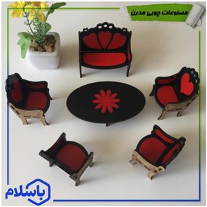 مبلمان  چوبی هفت نفره دکوری مشکی قرمز