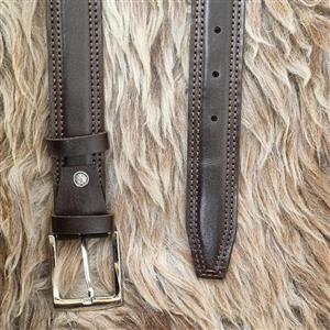 کمربند چرم طبیعی گاوی دستدوز(دو دور دوخت)