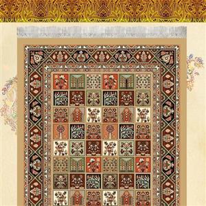 گلیم فرش گرد ماشینی کاشان طرح خشتی بادامی  80×80 سانتی متر