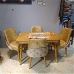 میز و صندلی غذاخوری چوبی چوب روس 4 نفره روکش صندلی پارچه_ مدل《مارال》دستساز گالری اکسین(تولید و پخش انواع میز و صندلی)