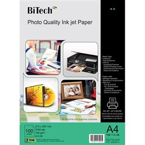 کاغذ فتوگلاسه بایتک سایز A4 وزن 115 گرم 100 برگ Bitech  Photo Glossy Paper A4115g 100sh