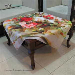 رومیزی مخمل  100x100 طرح گل رنگ و روغن آرت مان