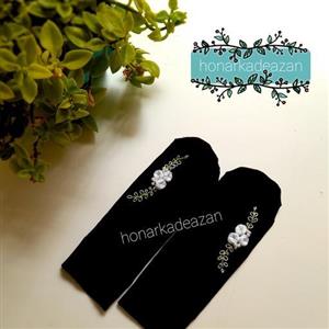 جوراب  گلدوزی سه گل سفید