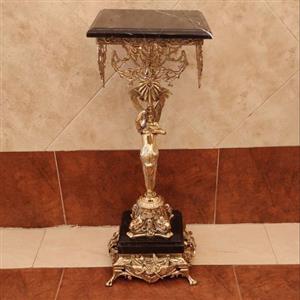 میز تلفن برنز طرح فرشته پایه سنگی مربع مشکی ( میز خاطره برنجی )
