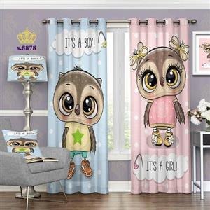 پرده اتاق خواب کودک  دوقواره پانچ آماده طرح جغد کد S8878