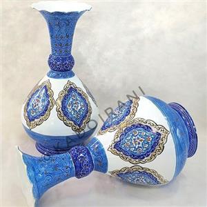 گلدان جفت مسی میناکاری با نقاشی خاص و بینظیر 