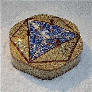 شکلات خوری 3 درب بزرگ خاتم کاری (طرح گل و مرغ آبی) 