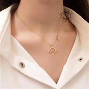 گردنبند زنانه ظریف رنگ ثابت زحل و ستاره(جنس:استیل_ضدحساسیت)