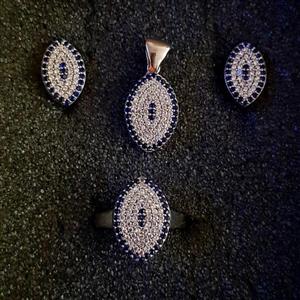 نیم ست یاقوت کبود پر نگین نقره زنانه مدل چشم نظر آبکاری طلا