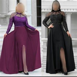 ماکسی لباس مجلسی پوشیده جدید پولک دوزی  دنباله دار سایزبزرگ 36 تا 50 بنفش فوژان