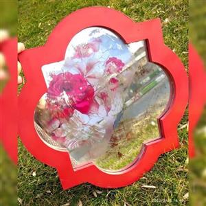 آینه آنتیک با قاب ام دی اف طرح گل، با تکنیک اسید شور