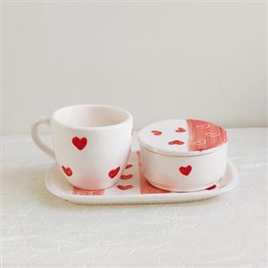 ست چای خوری تک نفره سرامیکی دست ساز طرح قلبی کد 217