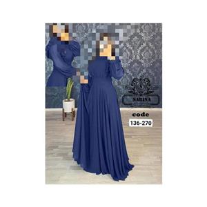 پیراهن ماکسی کلوش کرپ کش  مدل سارینا سورمه ای  روشا شاپ آنلاین