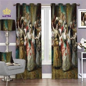 پرده پذیرایی دو قواره پانچ کلاسیک طرح نقاشی کلاسیک کد S6794