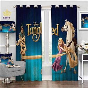 پرده اتاق خواب کودک دو قواره پانچ طرح کارتونی گیسو کمند کد S6972