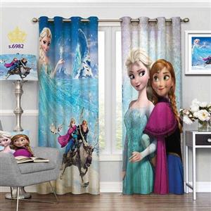 پرده اتاق خواب کودک دخترانه دو قواره پانچ طرح کارتونی آلسا و آنا کد S6982