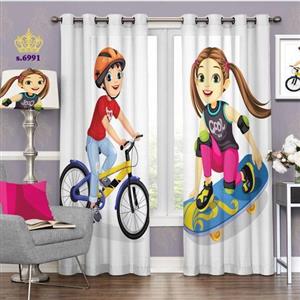 پرده اتاق خواب کودک دو قواره پانچ طرح بچه های ورزشکار کد S6991