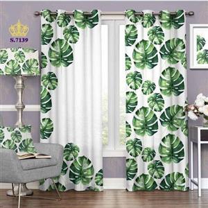 پرده پذیرایی دو قواره پانچ گلدار طرح برگ گل تزئینی سرخ کد S7139