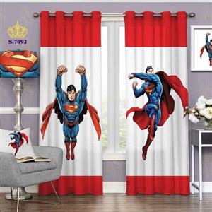 پرده اتاق خواب کودک دو قواره پانچ مدرن طرح سوپر من کد S7092