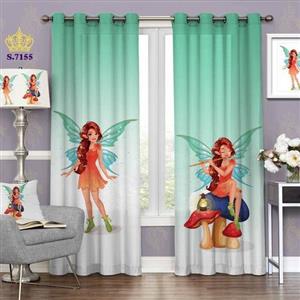 پرده اتاق خواب کودک دخترانه دو قواره پانچ طرح اتاق خواب فرشته کد S7155
