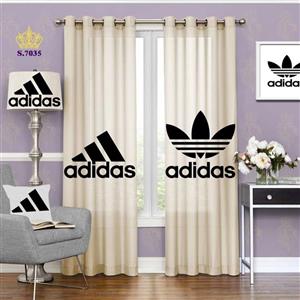 پرده اتاق خواب دو قواره پانچ مدرن طرح لوگو برند آدیداس کد S7035
