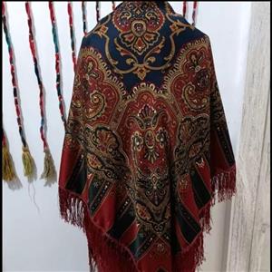 روسری ترکمن نخ ابریشم پرچمی حاشیه زرشکی