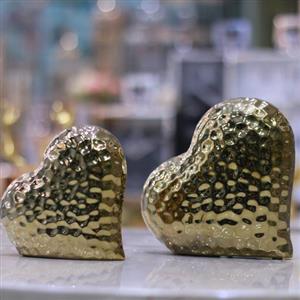 اکسسوری مجسمه قلب چکشی سرامیکی طلایی و نقره ای