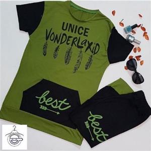 تیشرت شلوارک پر جنس ویسکوز رنگ بندی در سه رنگ طبق تصویر فری سایز