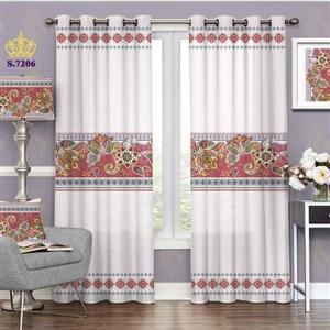 پرده پذیرایی دو قواره پانچ اسلیمی طرح بته جقه حاشیه کد S7206
