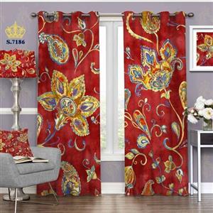 پرده پذیرایی دو قواره پانچ اسلیمی طرح بته جقه زمینه زرشکی کد S7186