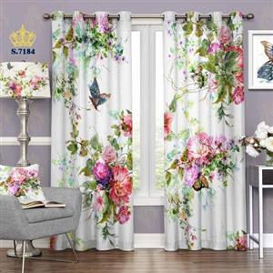 پرده پذیرایی دو قواره پانچ منظره طرح گل و پروانه های رنگی کد S7184
