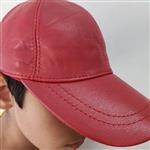 کلاه آفتابی چرم قرمز ماتیکی کلاه نقابدار چرم سناباد