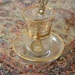 استکان کمر باریک دور طلایی شیشه ای 6 عددی