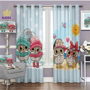پرده اتاق خواب کودک دو قواره پانچ طرح خانواده جغد کد S6121