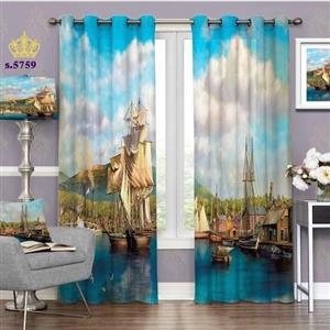 پرده پذیرایی دو قواره پانچ منظره طرح ساحل رودخانه کد S5759