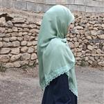 روسری سبز تیفانی با نوار گیپور و مروارید